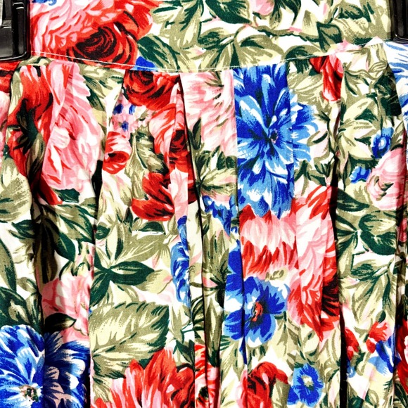 Vintage 80s 90s Pleated Midi Skirt Floral Boho Cottage Indie Academia Pockets - Picture 6 of 8